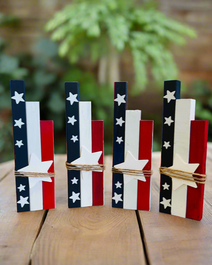 Patriotic Red, White and Blue Wooden Décor – 4th of July Celebration Accent