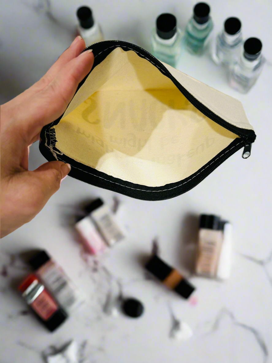 ✨ Kiss and Makeup Canvas Bag – 8"x5" | Cute Cosmetic Pouch with Lipstick Design