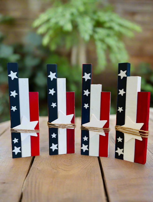 Patriotic Red, White and Blue Wooden Décor – 4th of July Celebration Accent