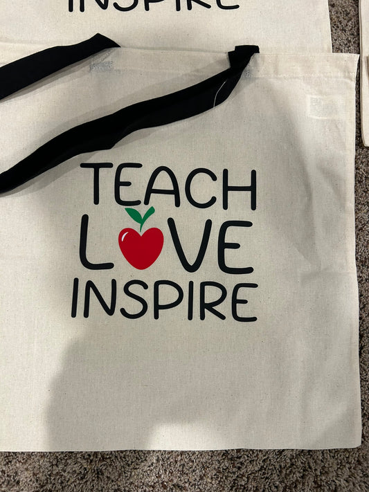 ✨ Teach Love Inspire – Cotton Tote Bag with Apple Design ✨
