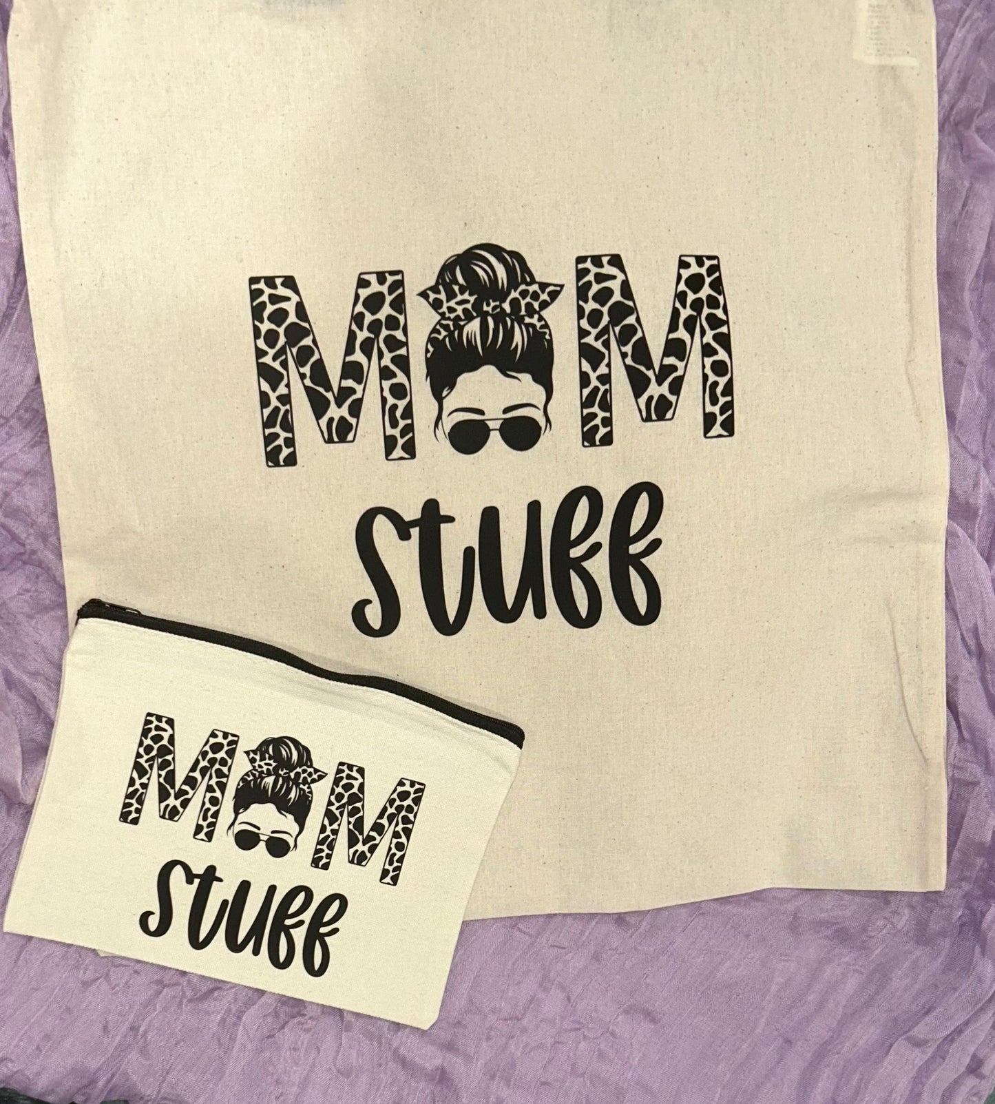 Mom Stuff β Matching 15x16 Cotton Tote Bag & 8x5 Canvas Makeup Pouch Set