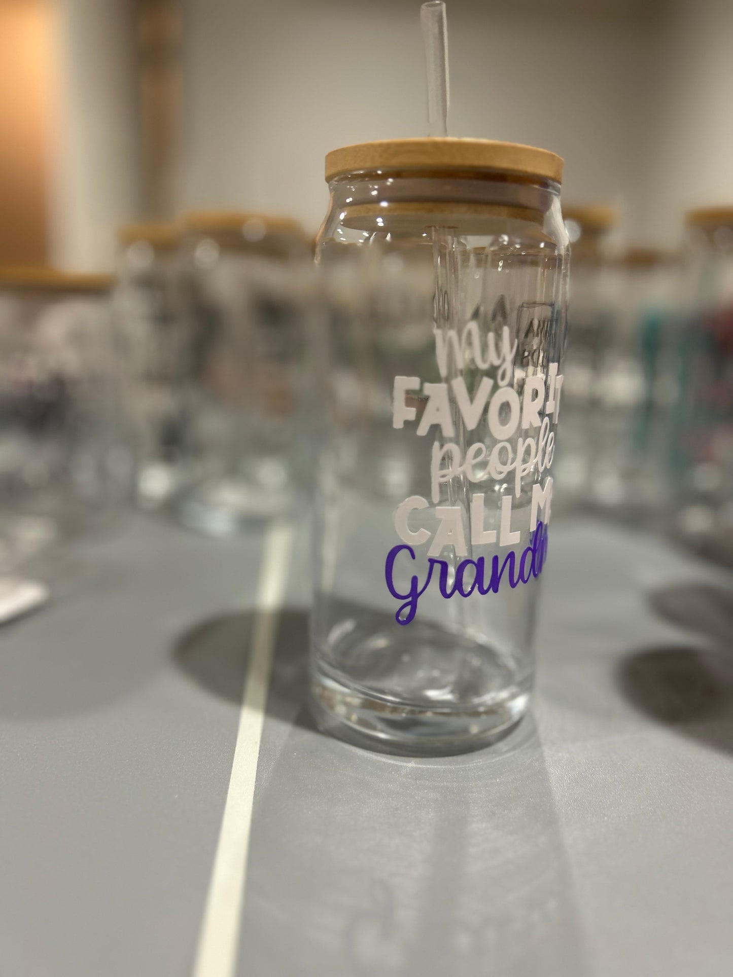 Personalized 20oz Glass Tumbler – "My Favorite People Call Me Grandma" with Custom Font Color & Bamboo Lid