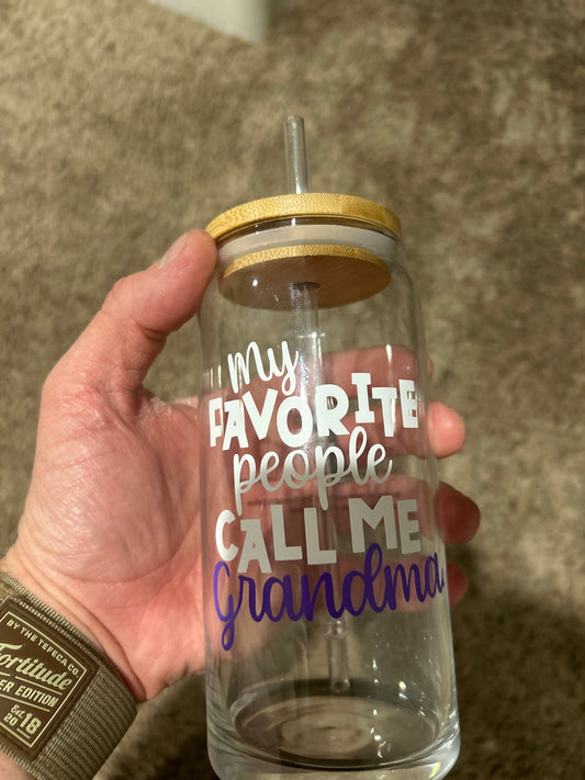 Personalized 20oz Glass Tumbler – "My Favorite People Call Me Grandma" with Custom Font Color & Bamboo Lid