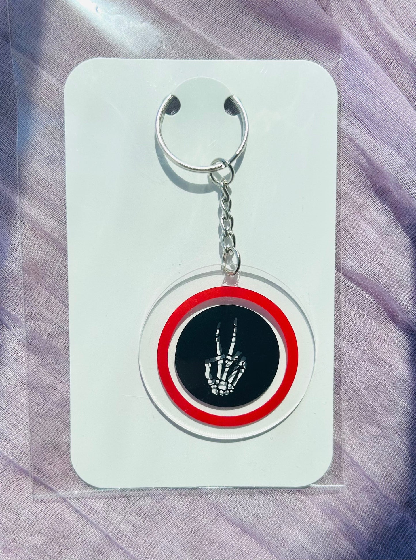 Skeleton Peace Sign Keychain – Spooky & Stylish!