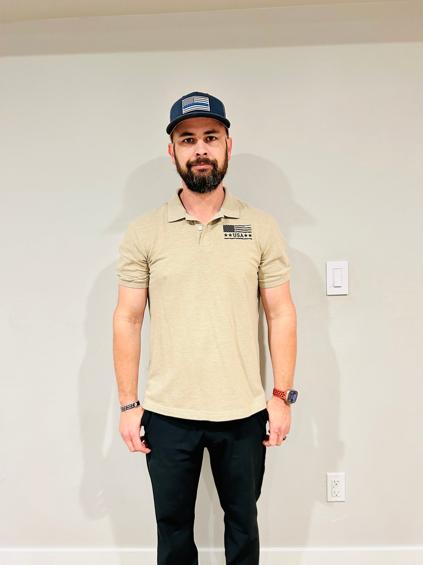 Men's Cotton-Polyester Polo with Distressed American Flag