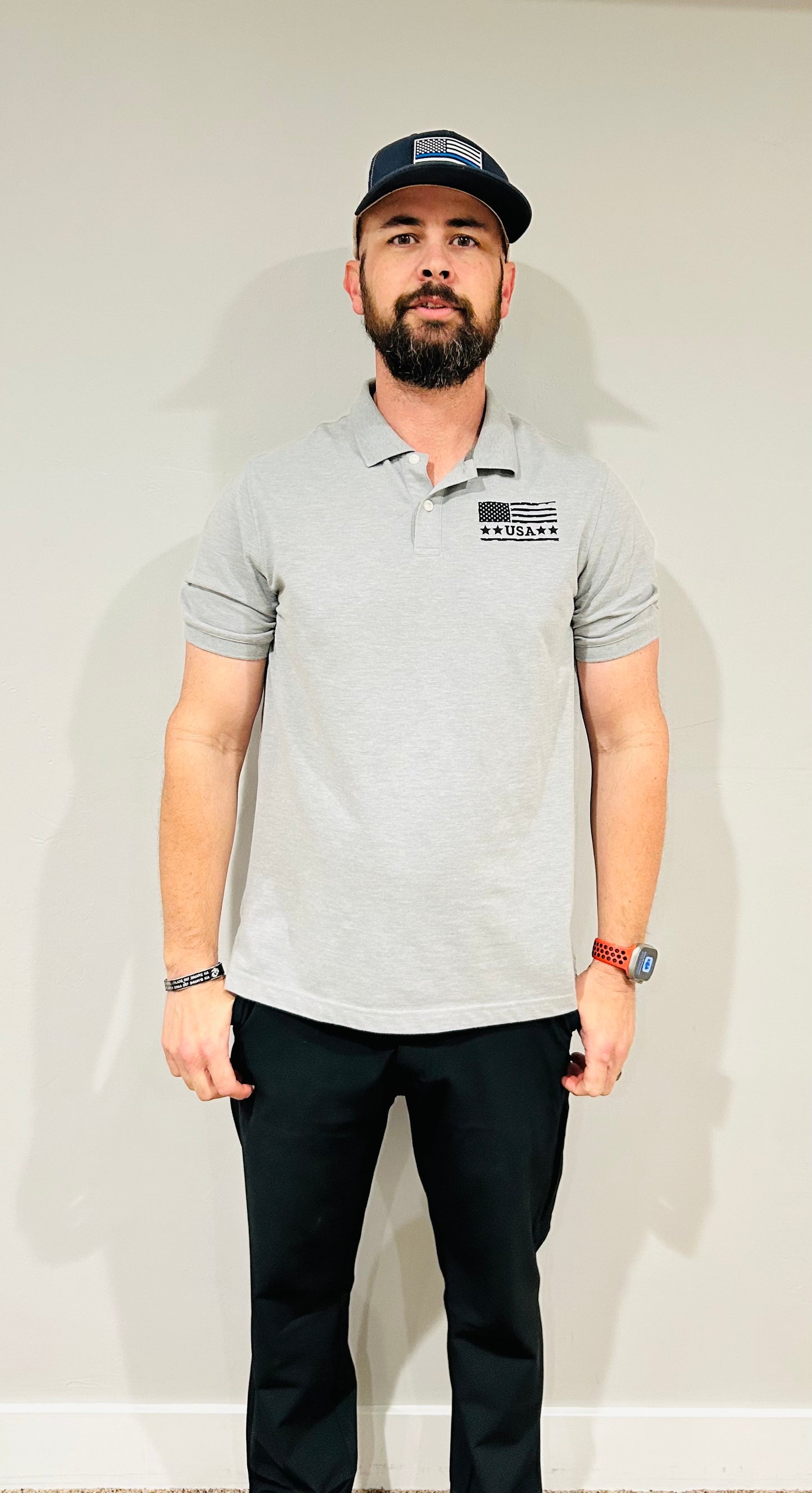 Men's Cotton-Polyester Polo with Distressed American Flag