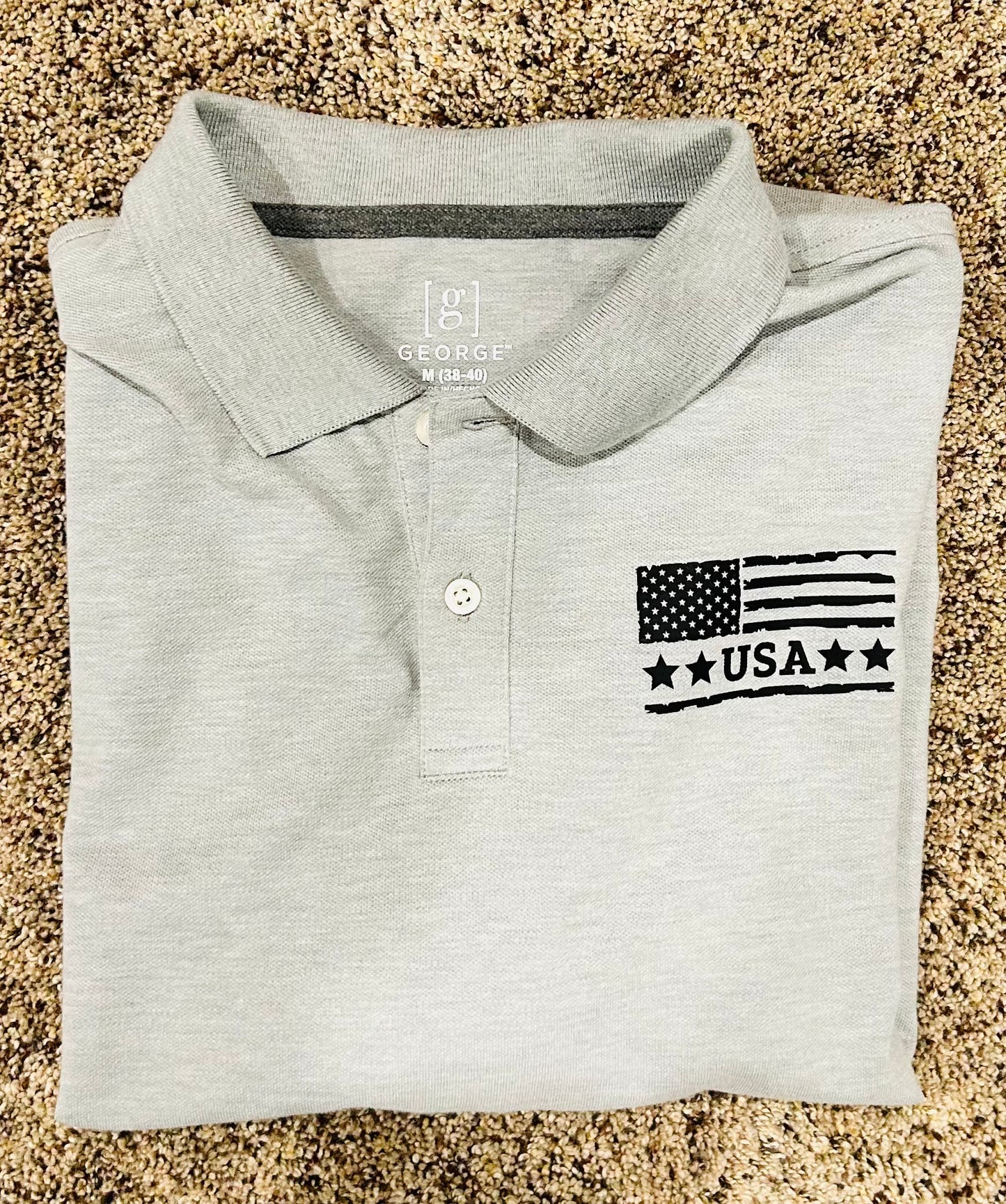 Men's Cotton-Polyester Polo with Distressed American Flag