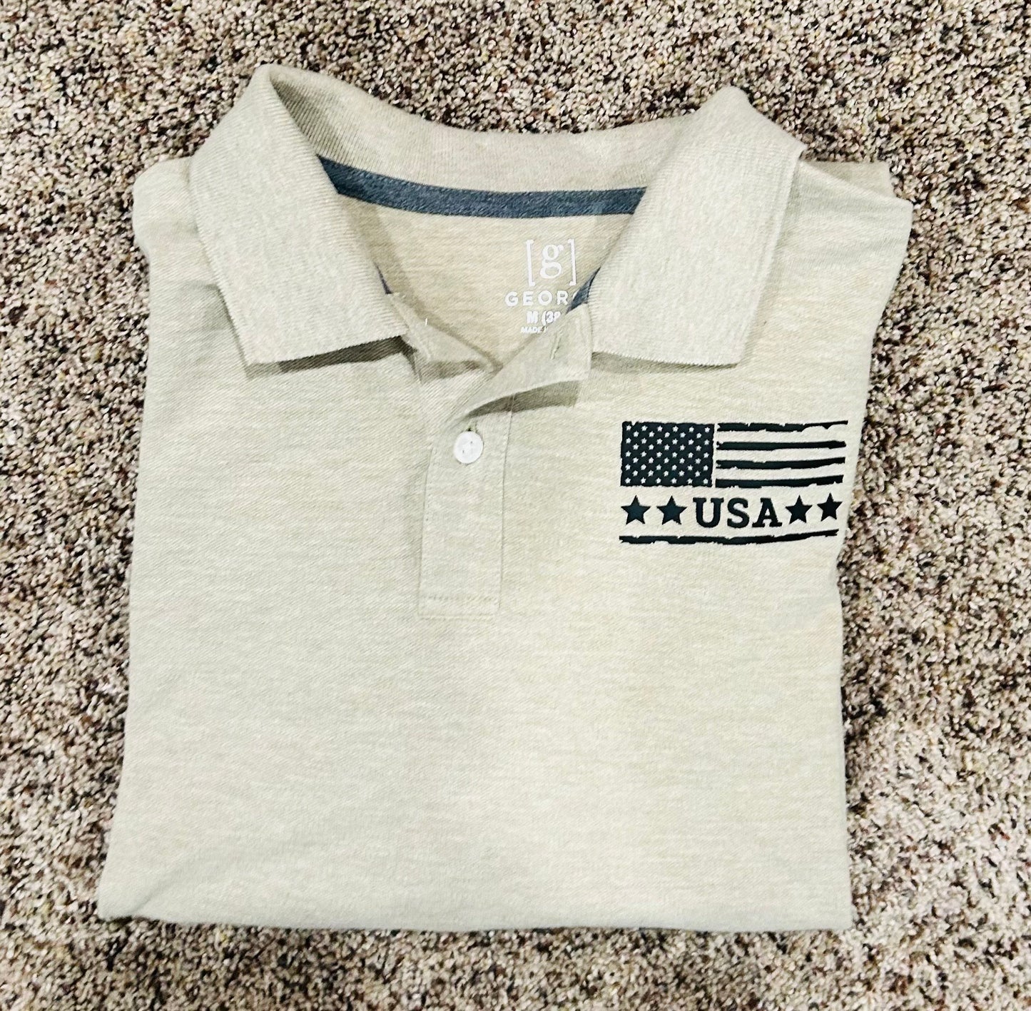 Men's Cotton-Polyester Polo with Distressed American Flag