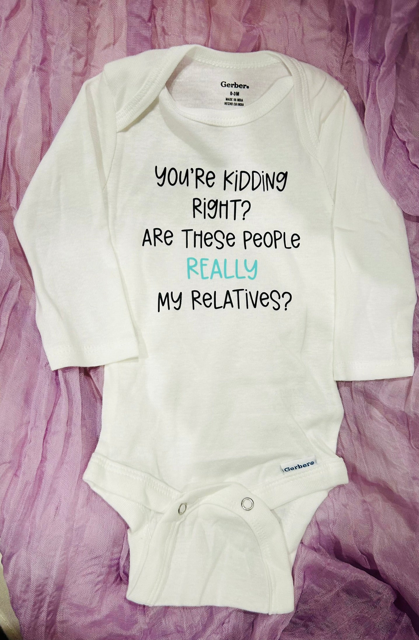 👶 Funny Baby Onesie – “You’re Kidding, Right? Are These People Really My Relatives?”