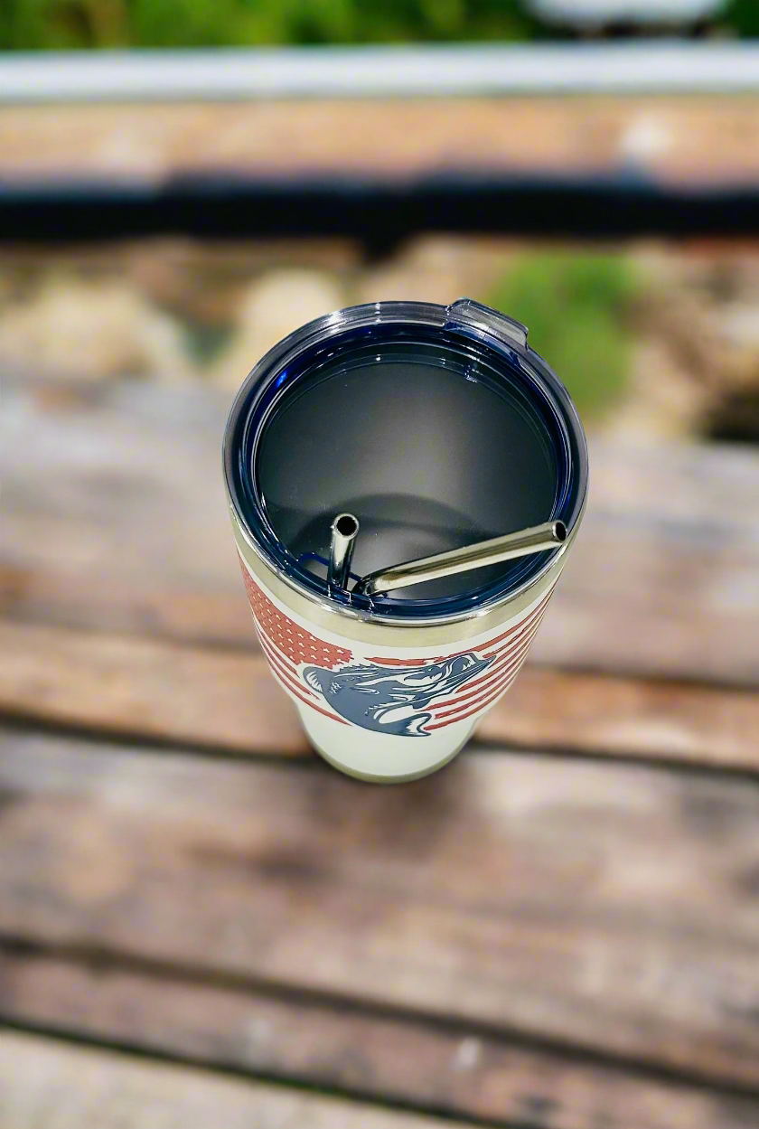 ๐ฃ 30oz Stainless Steel Double Vacuum Tumbler โ American Flag Bass Edition