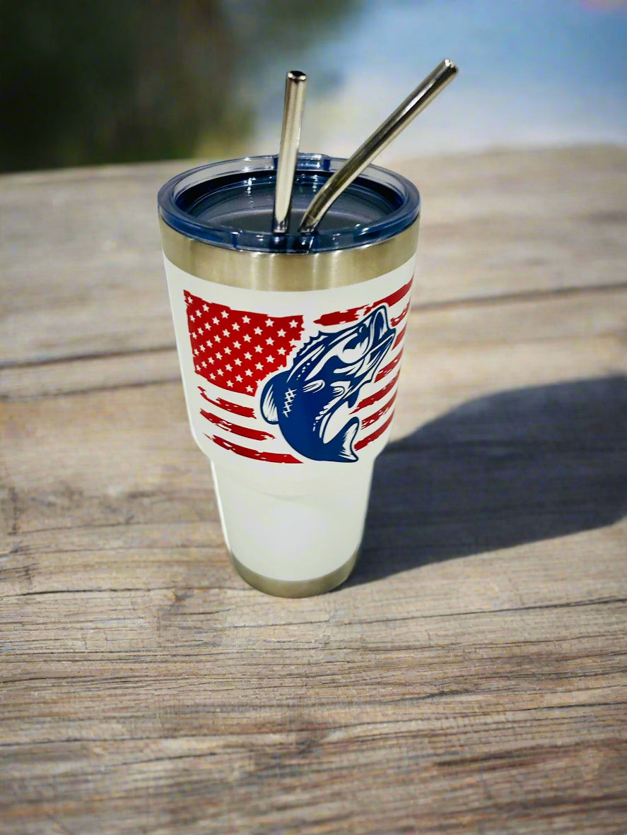 ๐ฃ 30oz Stainless Steel Double Vacuum Tumbler โ American Flag Bass Edition