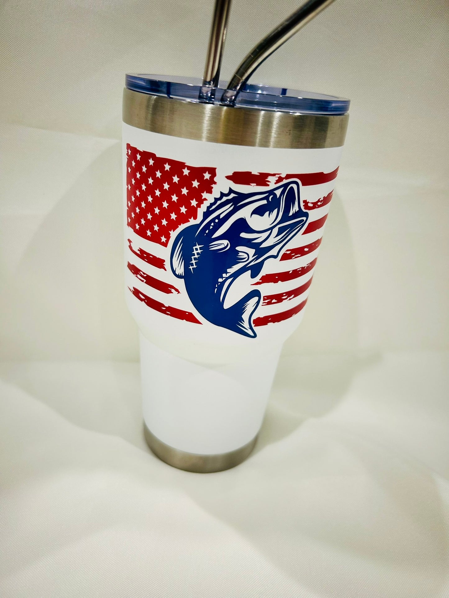 ๐ฃ 30oz Stainless Steel Double Vacuum Tumbler โ American Flag Bass Edition