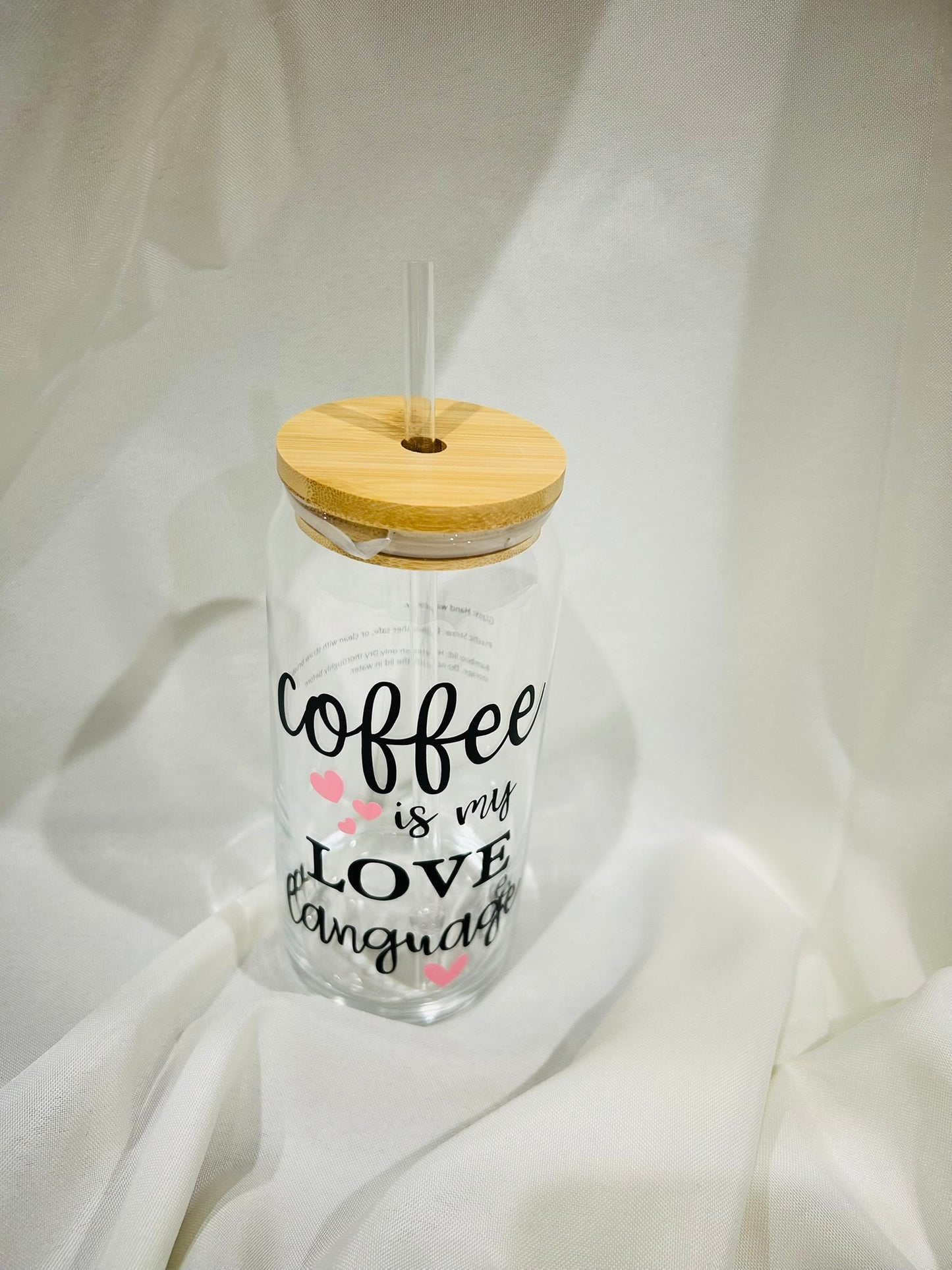 ☕ 20 oz Glass Tumbler with Bamboo Lid &amp; Straw – “Coffee is My Love Language”
