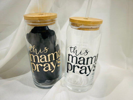 🙏 This Mama Prays – 20 oz Glass Tumbler w/ Bamboo Lid &amp; Straw 🙌