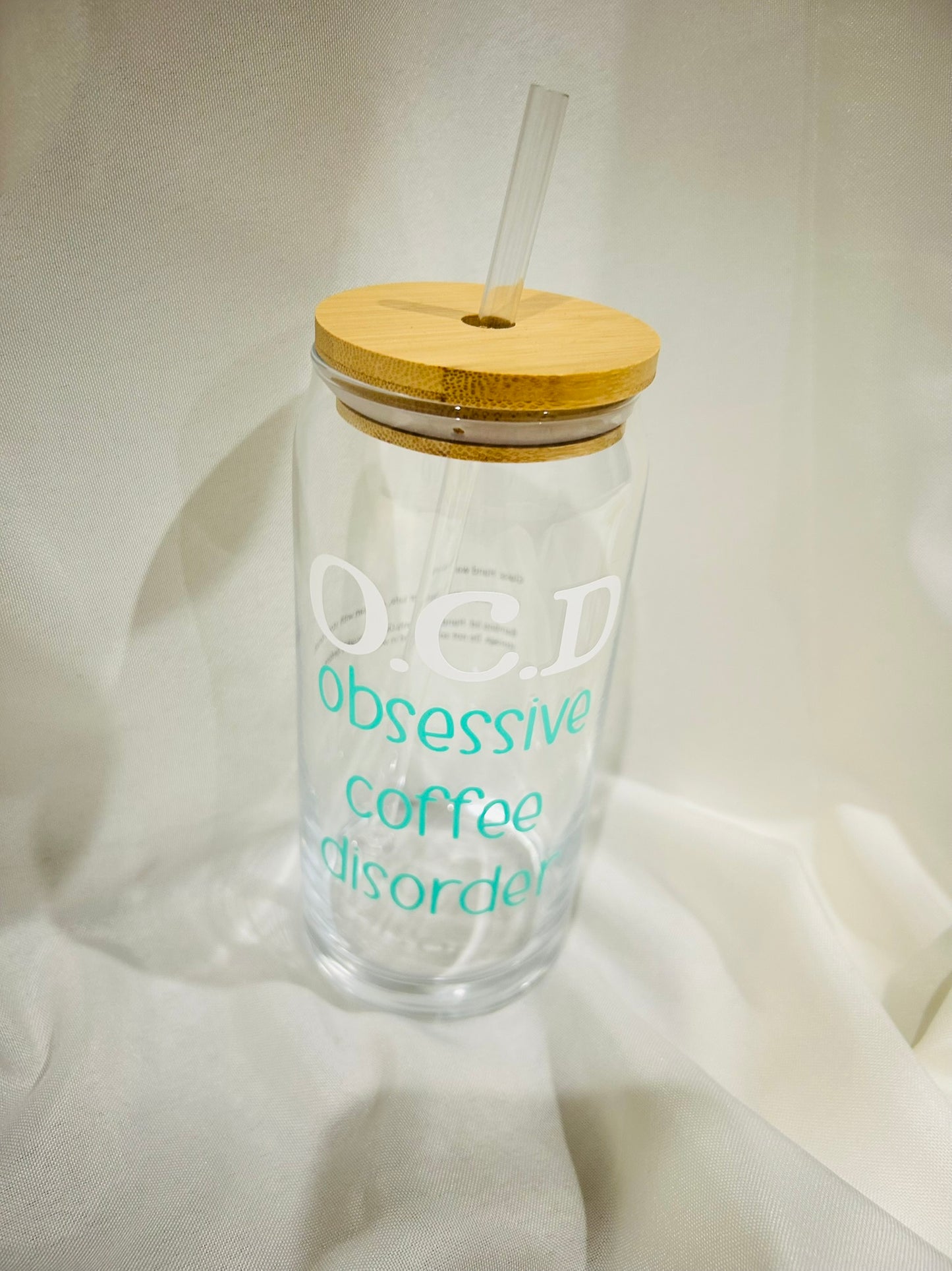 ☕ 20 oz Glass Tumbler with Bamboo Lid &amp; Plastic Straw – “O.C.D: Obsessive Coffee Disorder”