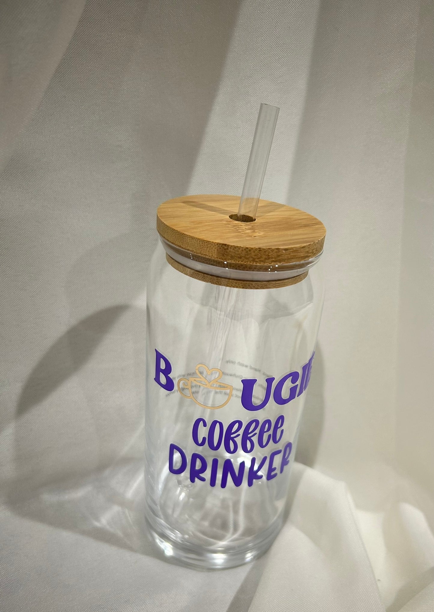 ✨ 20 oz Glass Tumbler with Bamboo Lid &amp; Straw – “Bougie Coffee Drinker”